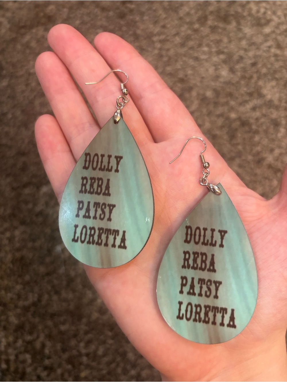 Teardrop Aqua Blue Statement Earrings with Script Detail